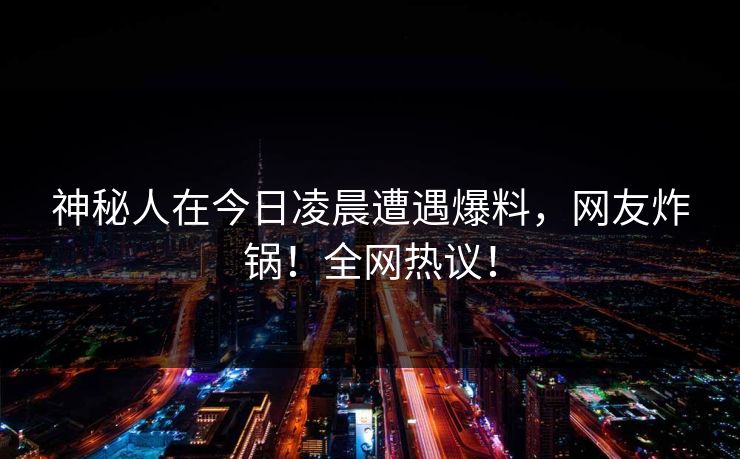 神秘人在今日凌晨遭遇爆料，网友炸锅！全网热议！