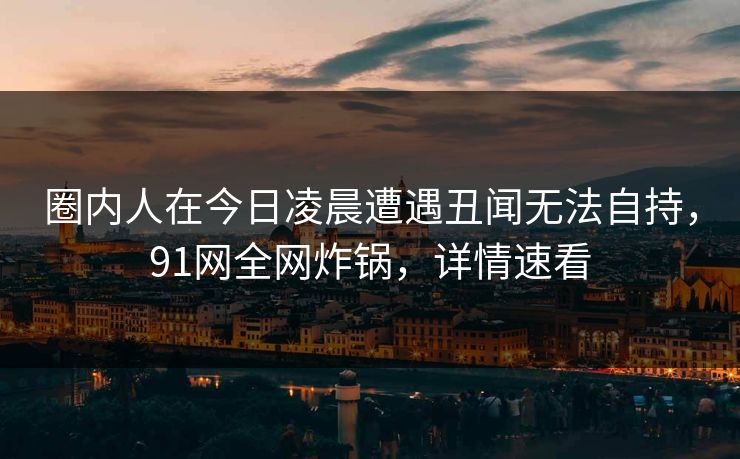 圈内人在今日凌晨遭遇丑闻无法自持，91网全网炸锅，详情速看