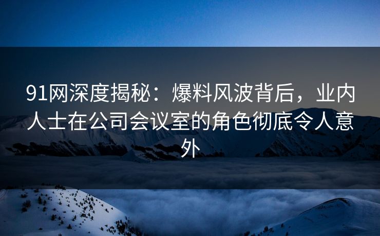 91网深度揭秘：爆料风波背后，业内人士在公司会议室的角色彻底令人意外