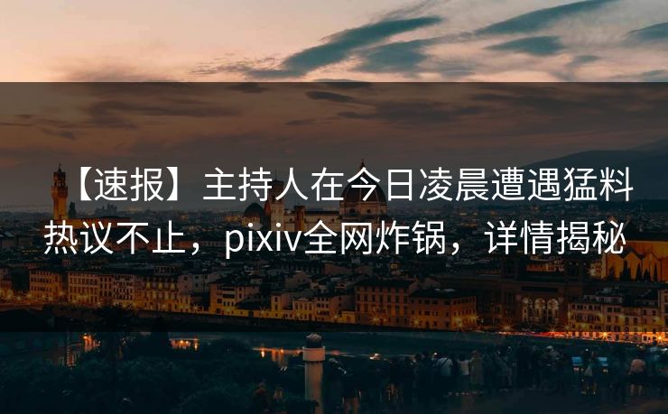 【速报】主持人在今日凌晨遭遇猛料热议不止，pixiv全网炸锅，详情揭秘