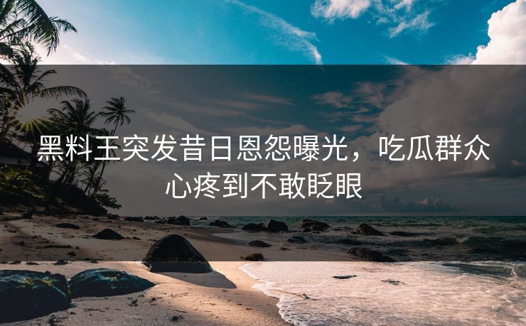 黑料王突发昔日恩怨曝光，吃瓜群众心疼到不敢眨眼