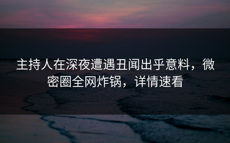 主持人在深夜遭遇丑闻出乎意料，微密圈全网炸锅，详情速看