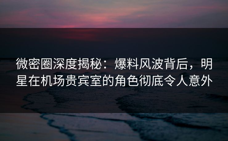 微密圈深度揭秘：爆料风波背后，明星在机场贵宾室的角色彻底令人意外